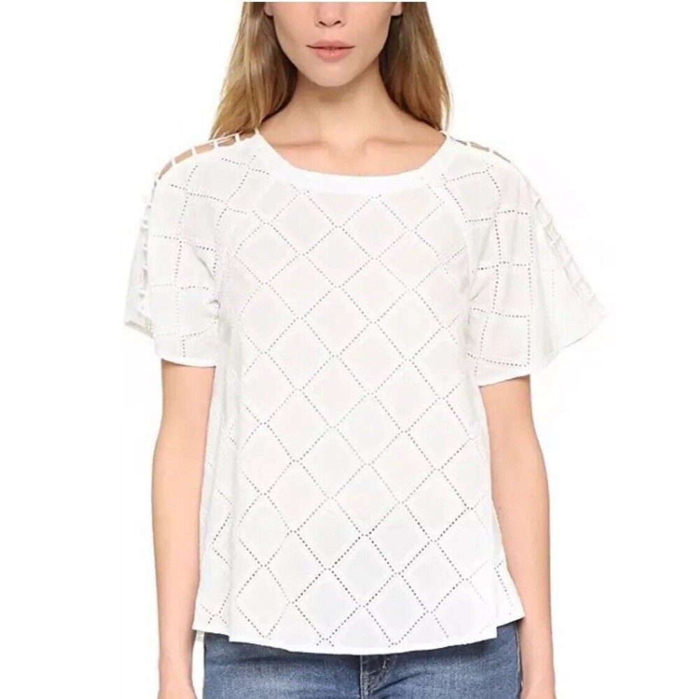 Madewell Small Women's White Embroidered Eyelet Cutout Sleeve Swing Top Blouse